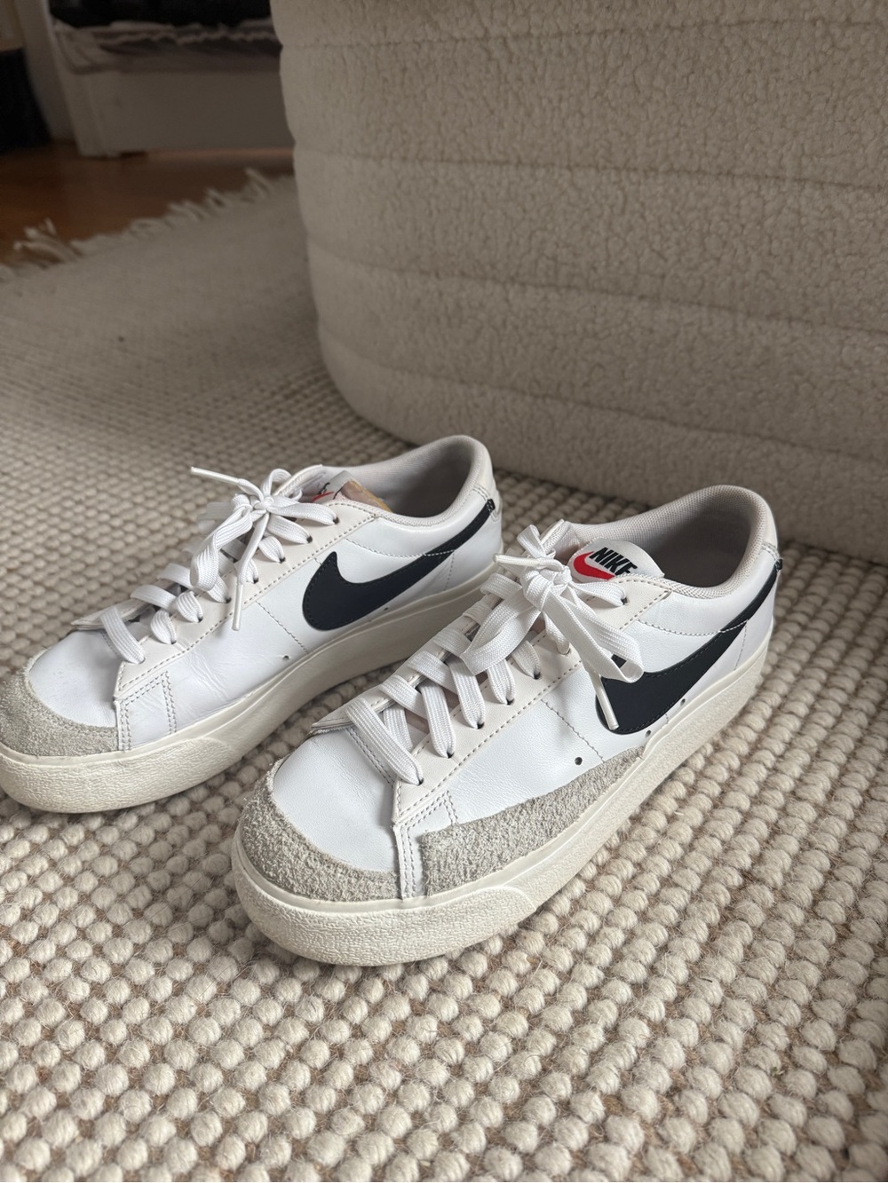 Nike Blazer Low Leather Sneakers in White with Black Swoosh